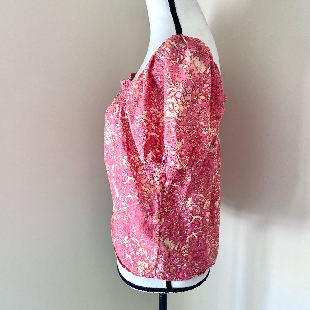 J Crew Floral Square Neck Smocked Top in Pink and Cream Size M - Picture 5 of 7